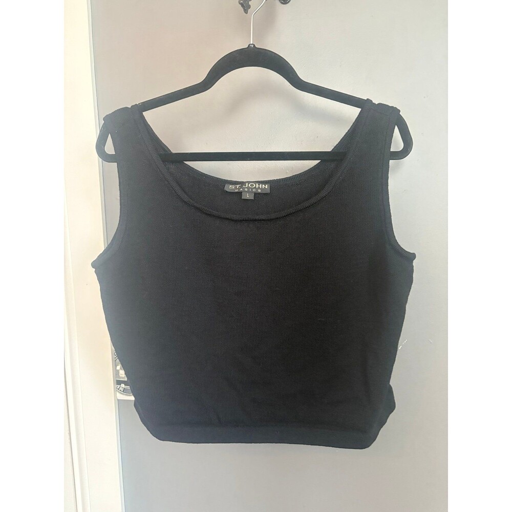 St John BASICS size large L black Sleeveless Scoop Neck Shell Tank Cropped Top